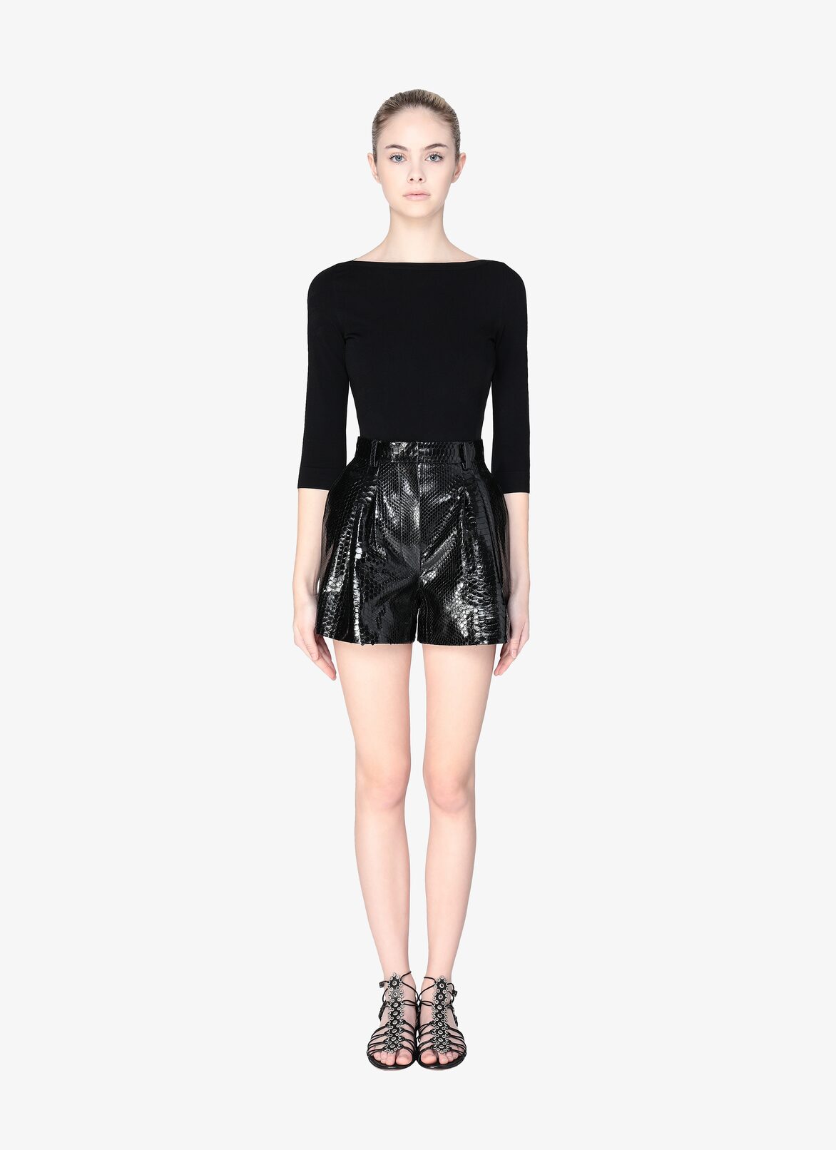 Short Strutturati In Pelle Di Pitone ALAÏA SHORT STRUTTURATI IN PELLE DI PITONE NERO